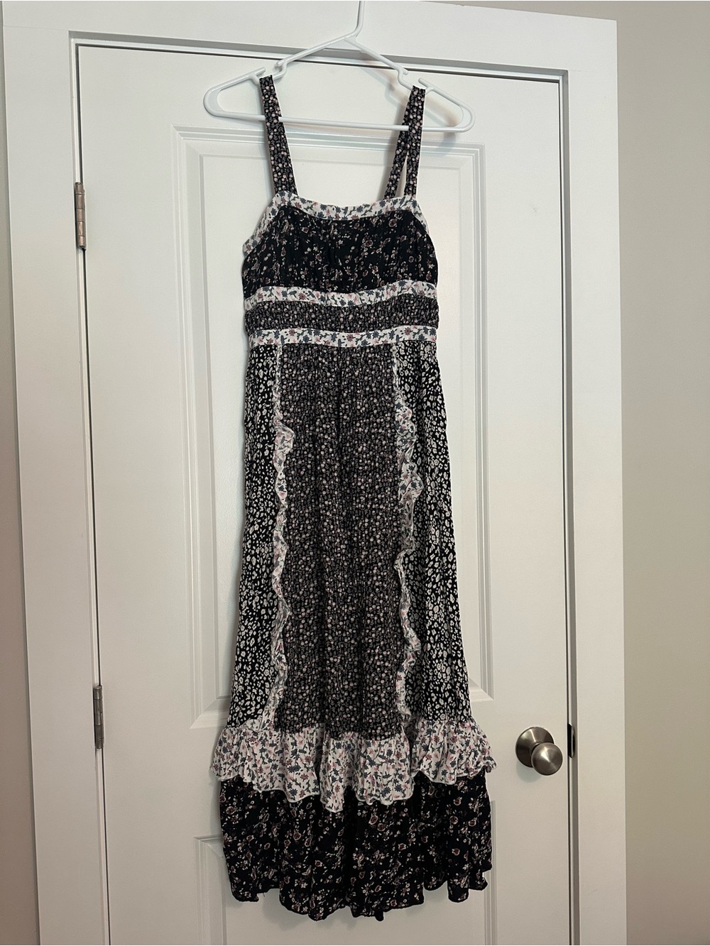 Free People Black Floral Maxi Dress with White Trim - Picture 4 of 8